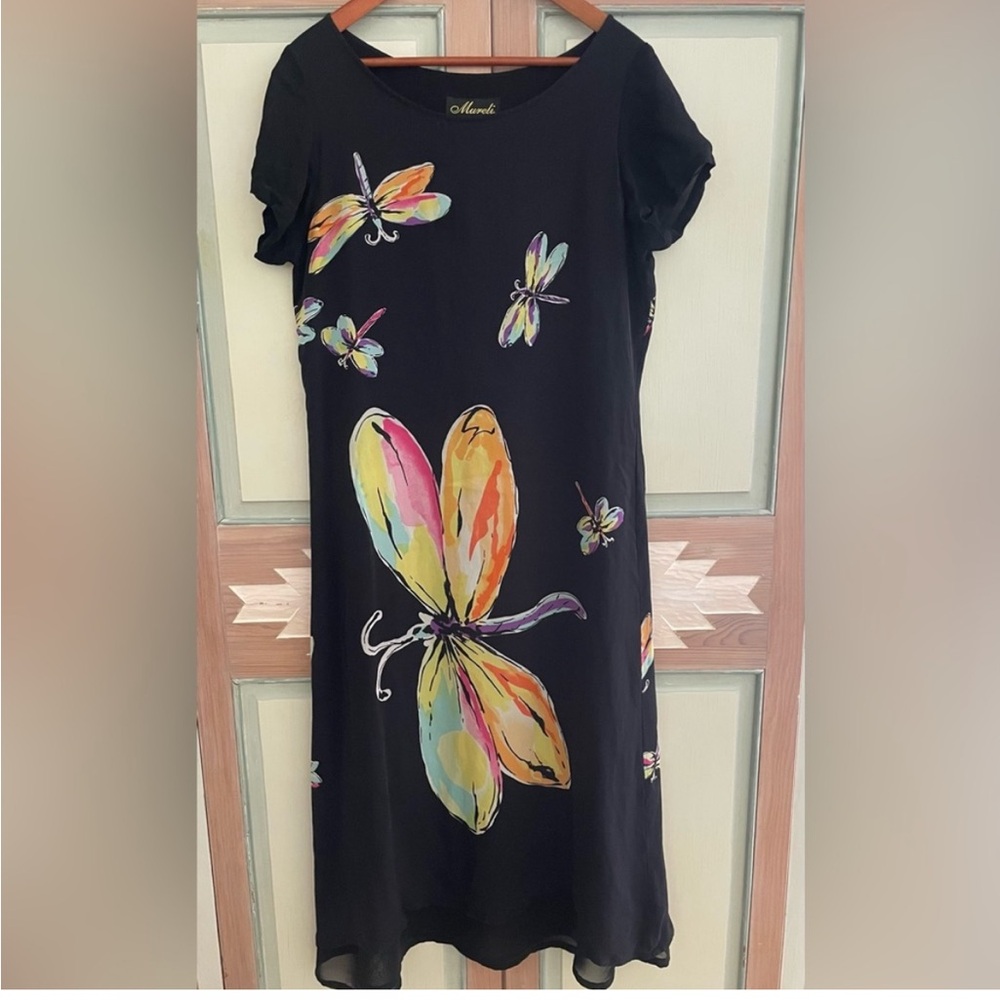 Mureli Collection | Dragonfly Print Maxi Dress. 100% Silk. Size Large.